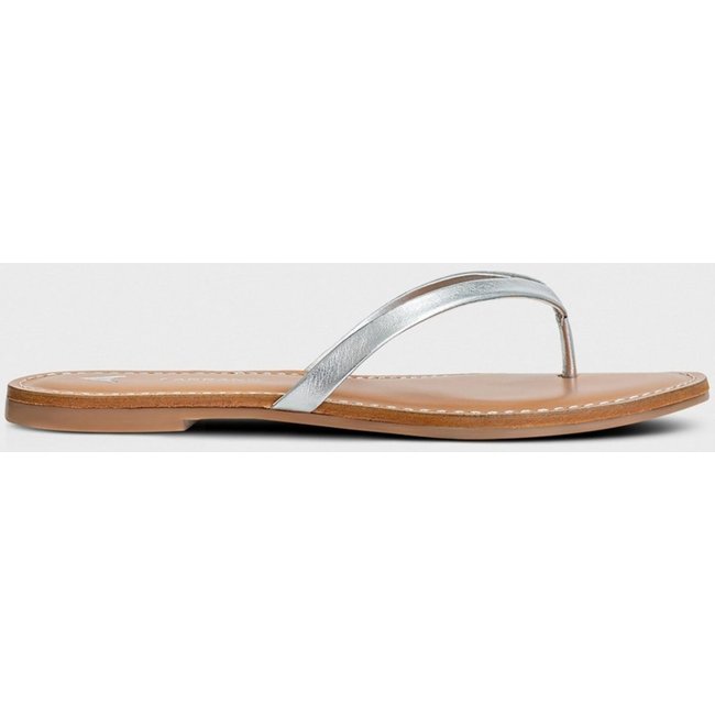 Chinelo Flat Thong Basic Couro Carrano 831002 Prata
