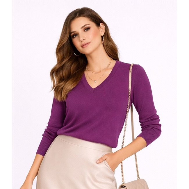 Sueter Feminino Gola V Em Tricot Rovitex Roxo