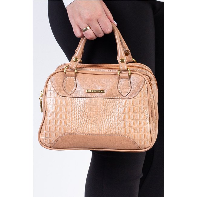 Bolsa Andrea Vinci Pequena De Couro Croco Olívia - Bege