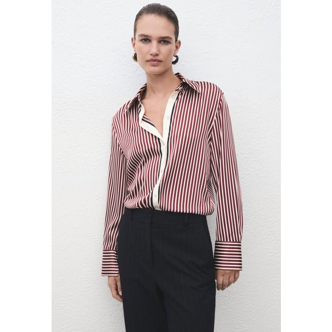 Camisa Feminina Mango Margaret Listrada Vinho