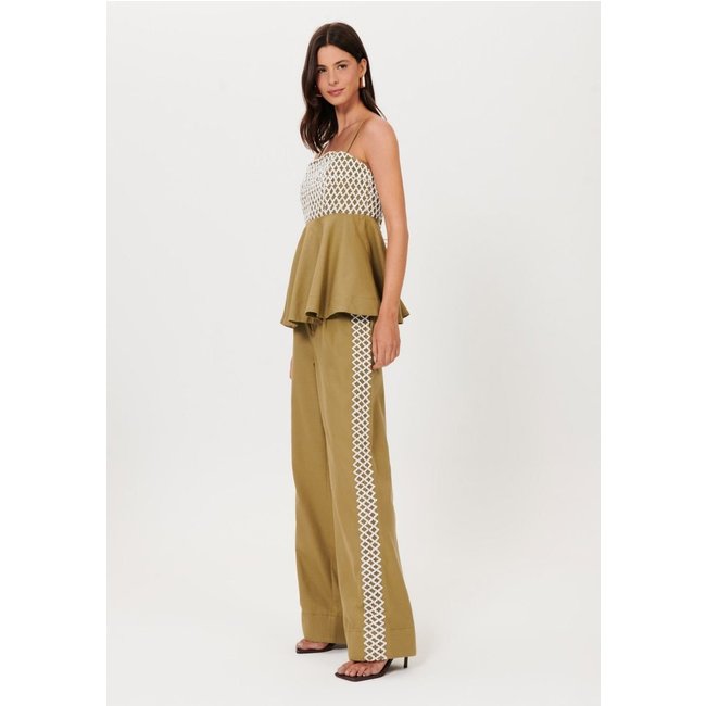 Calça Reta Cintura Alta Com Renda Lança Perfume