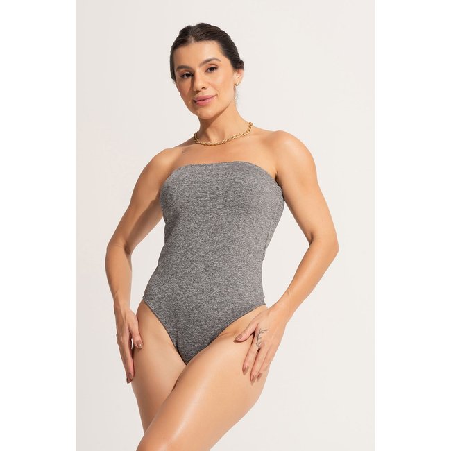 Body MVB Modas Feminino Verão Tomara que Caia Collant Cinza