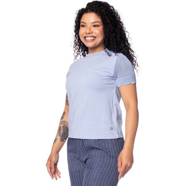 Blusa Feminina Biamar Algodão Mangas Vazadas Azul