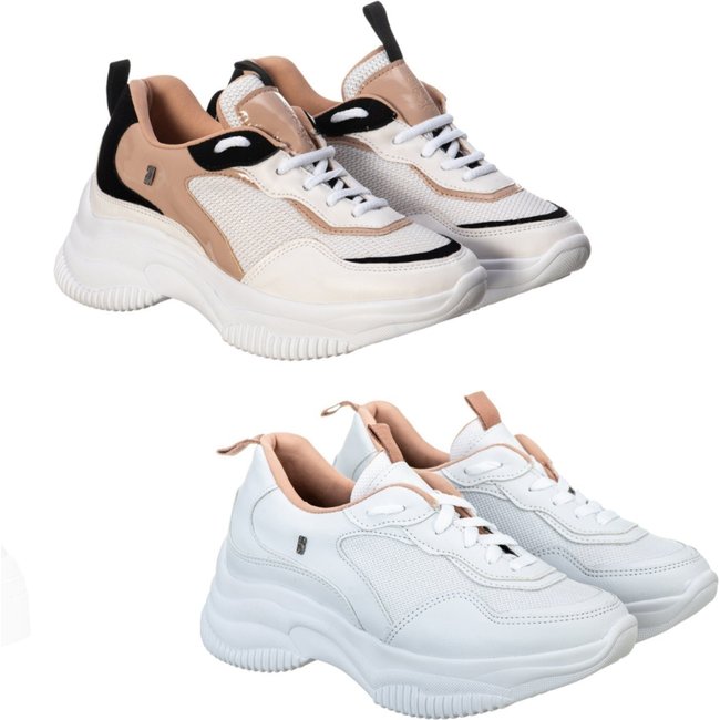 Kit 2 Tênis Feminino Chuncky Sneaker Branco Nude+Branco Casual Plataforma