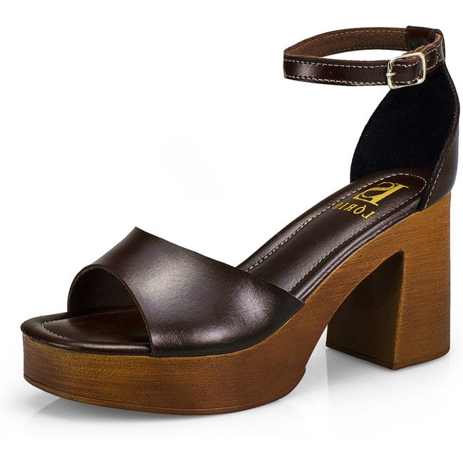 Tamanco Feminino Sandália Fivela Salto Alto Grosso Bloco Madeira 7012 Café
