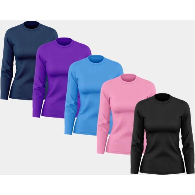 Kit 5 Camisetas Feminina Manga Longa Dry Fit Básica Lisa Proteção Solar UV Térmica Blusa Academia Esporte Praia Colorido