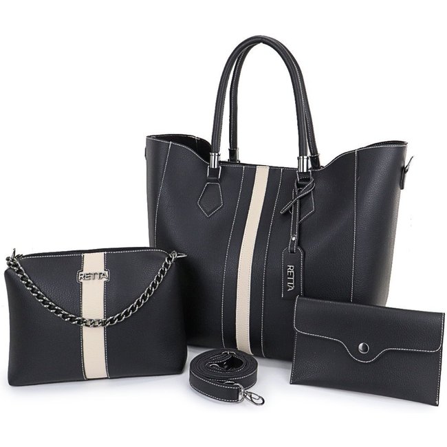 Kit Bolsa Feminina Sacola Transversal e Necesserie Retta Oficial Preto