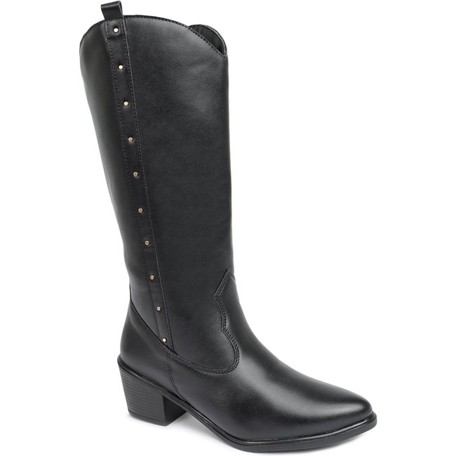 Bota Western Cano Longo Flor de Griffe Cowgirl Casual Preto