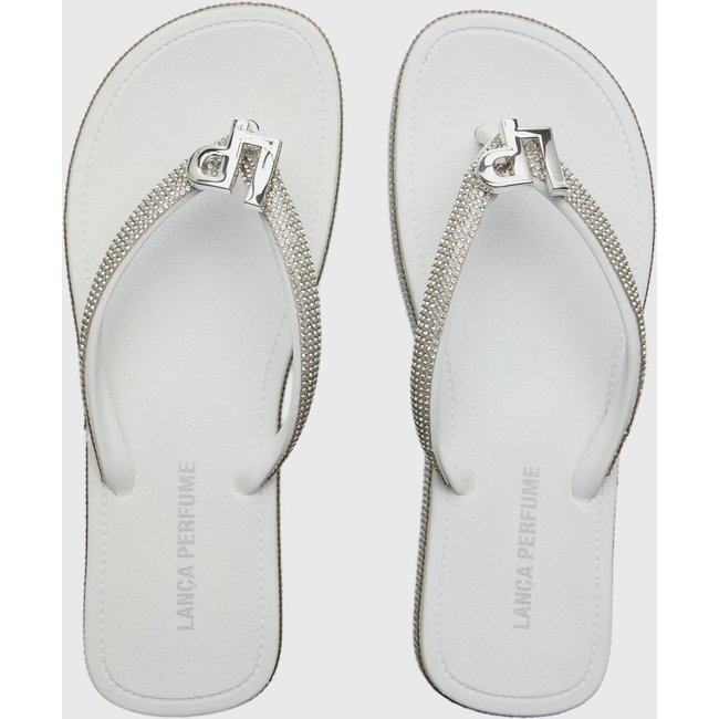 Chinelo Feminino Lança Perfume Tiras com Pedrarias Branco