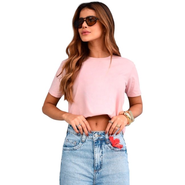 Camiseta Feminina Cianitas Rosa Claro Lisa