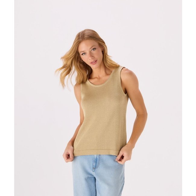 Blusa Makenji Tricot Sem Manga Com Lurex Feminina Dourada