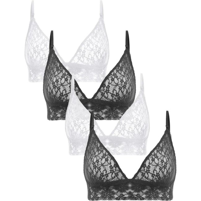 Kit 4 Sutiãs Triângulo Renda Sweet Lace Preto/Branco