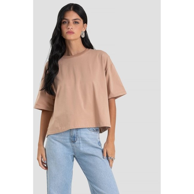T- Shirt Feminina Manga Curta Box Dianna Marrom