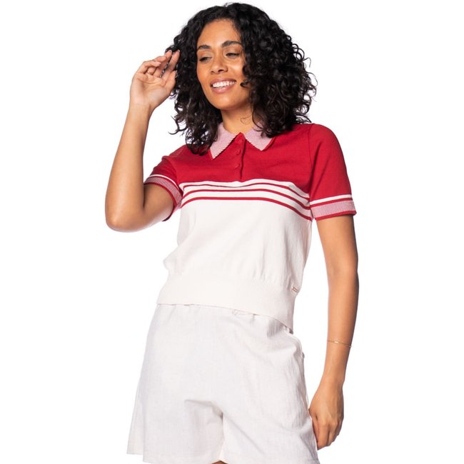 Blusa Feminina Biamar Gola Polo Listras Vermelho/branco