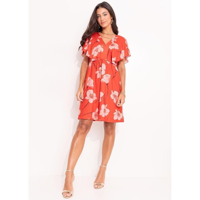 Vestido Curto Malha Fria Flores Colorido Quintess