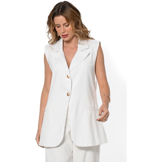 Blazer Bisô Alongado Alfaiataria Lisa Off White - Off White
