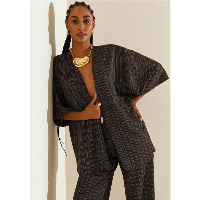Kimono Morena Rosa Solto Manga 3 Quartos Alongado Preto