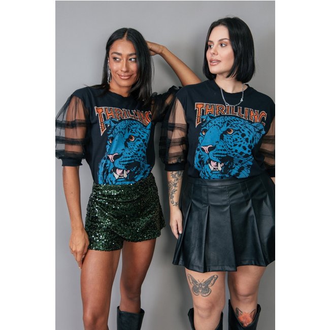Camiseta T-Shirt Preta Manga Tule Bufante Thrilling marinaegabriella
