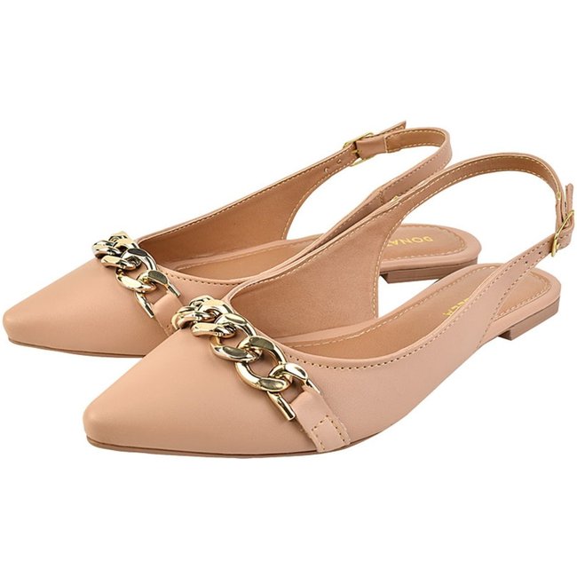 Sapatilha Feminina Bico Fino Mule Slingback CM Calçados Corrente Nude