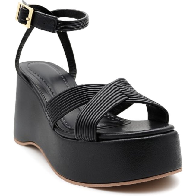 Sandália Plataforma Feminina Anabela Tira em X Delicada Floter Preto 9000