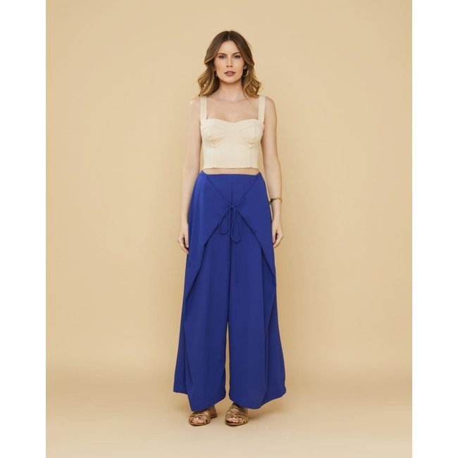 Calça Pantalona Lemmut Amarração Frontal Azul
