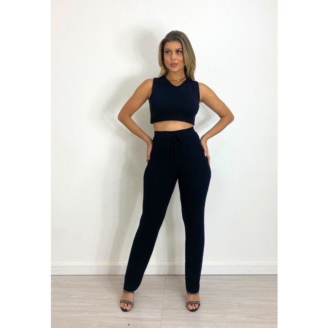 Calça Tricot Comfy Cintura Alta Preto