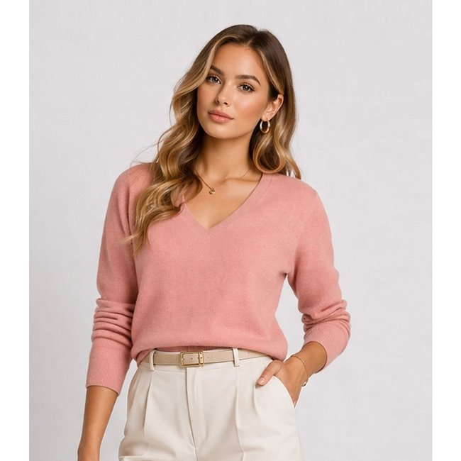 Sueter Feminino Gola V Em Tricot Rovitex Rosa