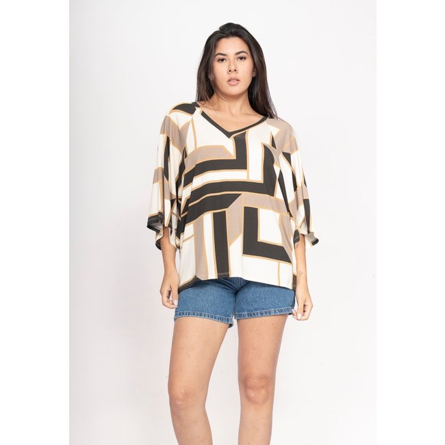 Blusa CabanaFree Ampla Morcego Guyrá Manga 3/4 Malha Estampa Igaci