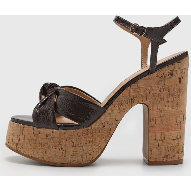 Sandália Feminina Luiza Barcelos Salto Bloco Plataforma 15cm Cortiça Marrom
