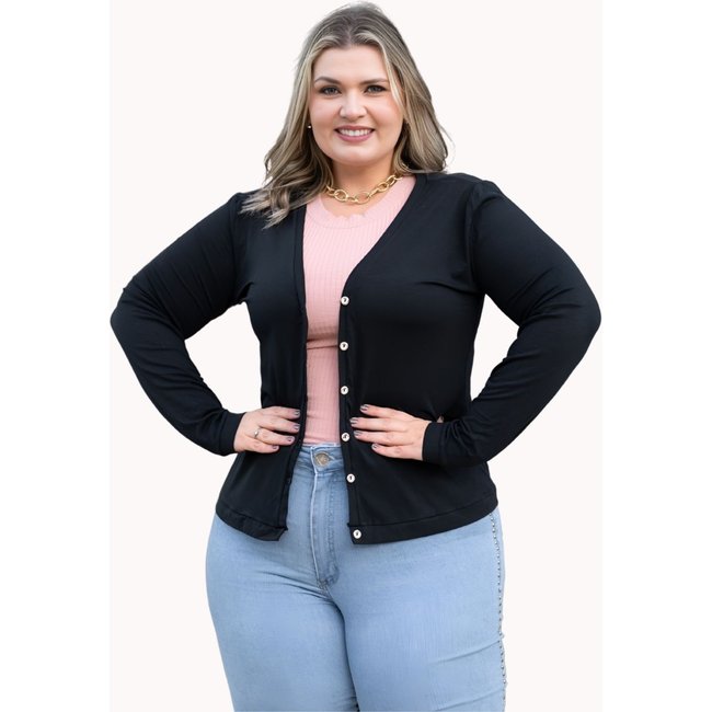 Casaquinho Plus Size Botao Dourado Sueter Juquitiba Brasil Preto