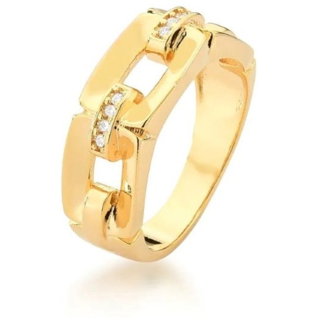 Infantil - Anel Sextavado com Elos e Zircônias Semijoia Banhado a Ouro 18K Ania Store