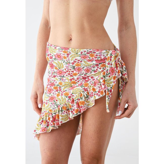 Saia Feminina FARM Banana Flor Assimétrica Multicolorida