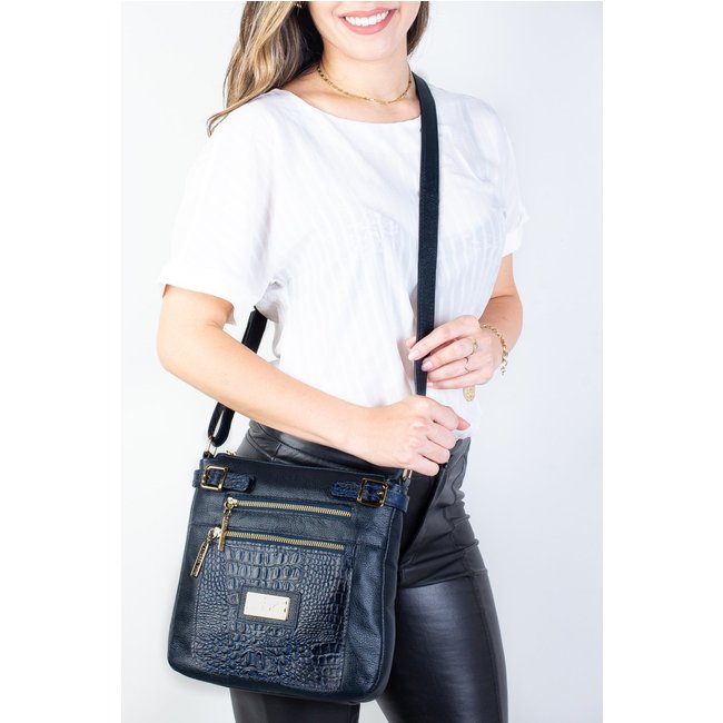 Bolsa Andrea Vinci Transversal de couro croco Chloe - Azul