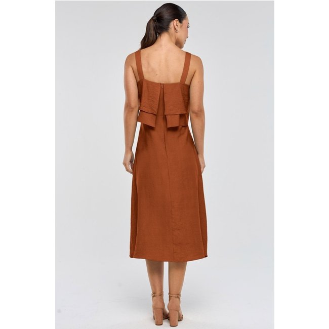 Vestido Midi PKS Alças Viscose Marrom