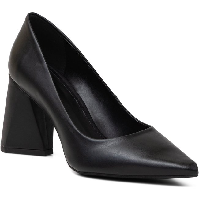 Sapato Feminino Scarpin Salto Triangulo Napa Preto
