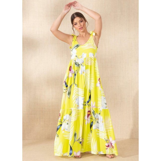 Vestido Viscose Plana Digital Floral Neon Colorido Quintess