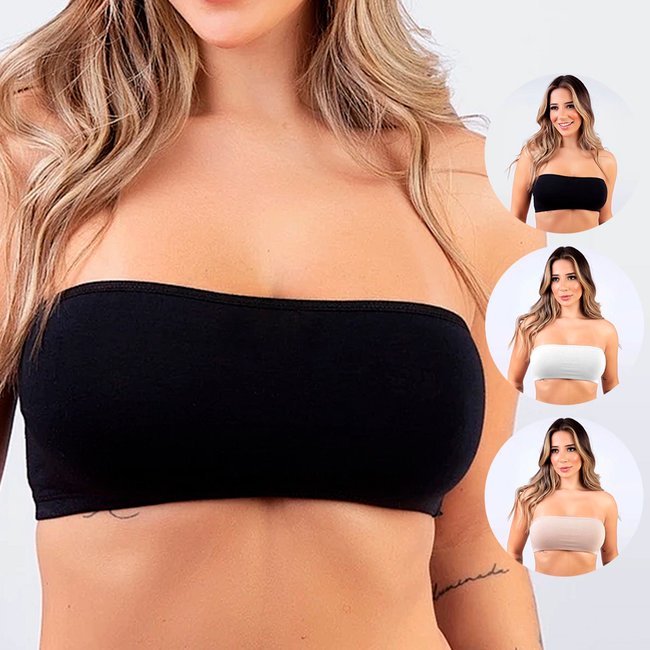 Kit 6 Tops Tetê Variedades Faixa de Algodão Cropped Sem Bojo Conforto Sutiã Tomara que Caia Multicolorido