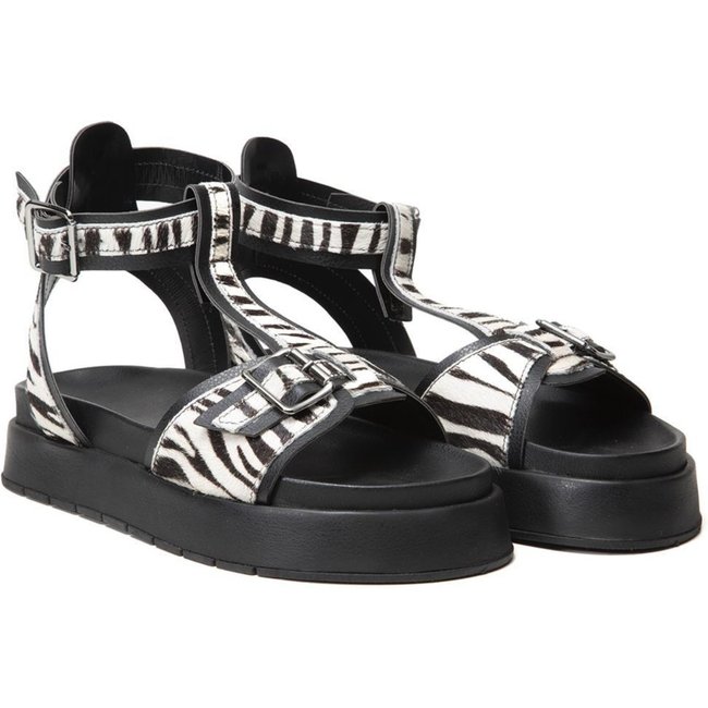 Sandália Feminina Papete Flatform Animal Print Confortável Branco/Preto 33 Branco
