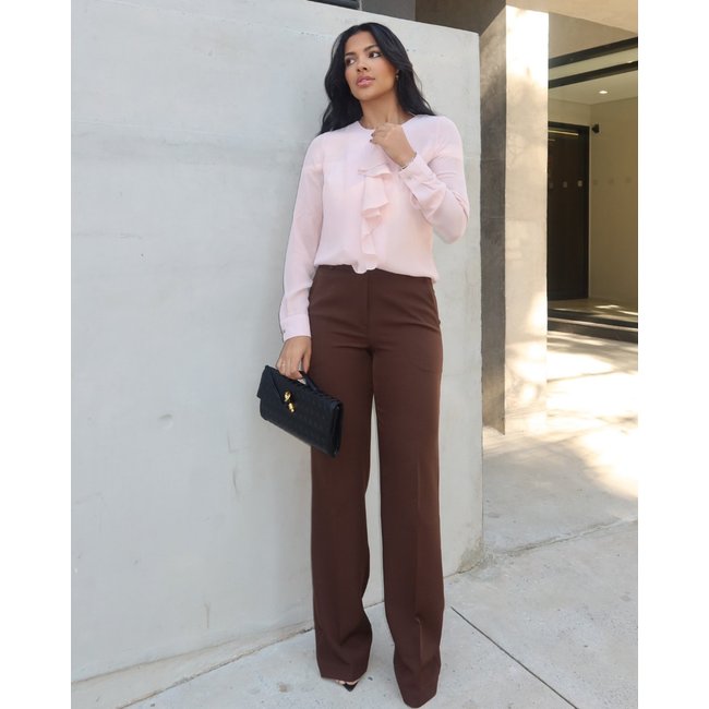 Calça MOS Feminina Reta de Alfaiataria Social com Cintura Alta Marrom Chocolate – Mariana Olympio