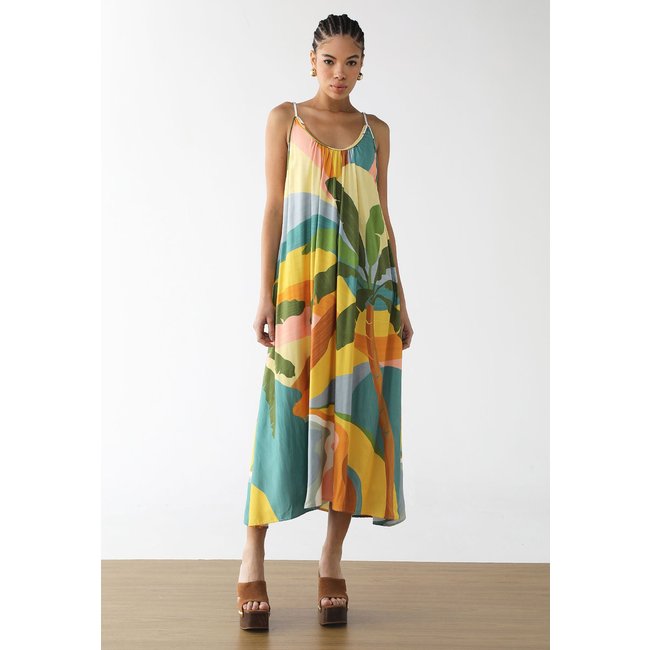 Vestido Feminino FARM Midi Estampa Multicolorida Verde