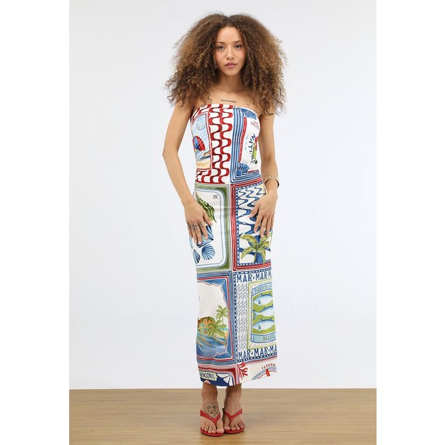 Vestido Feminino FARM Tomara que Caia Estampado Branco