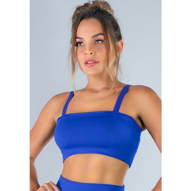 Top MVB Modas Faixa com Alça Suplex Liso Azul