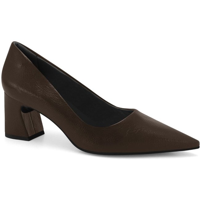 Sapato Feminino Salto Bloco Médio Marrom Bico Fino 2516103-1