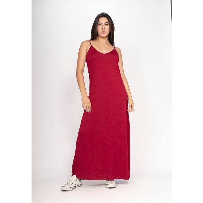 Vestido CabanaFree Guaíra Longo Malha Alça Fina Bordô