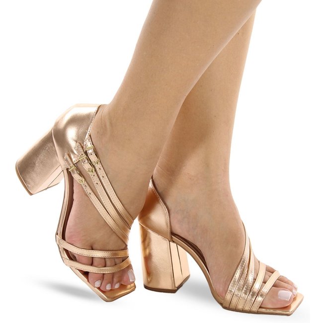 Sandália Modarpe Salto Bloco Grosso Rose Gold B32