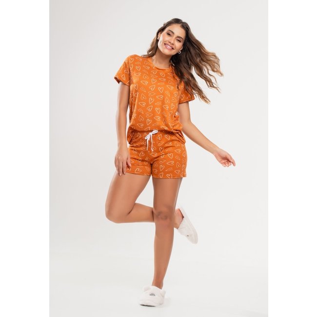 Pijama Short e Blusa M/C Malha Salvatore Fashion laranja
