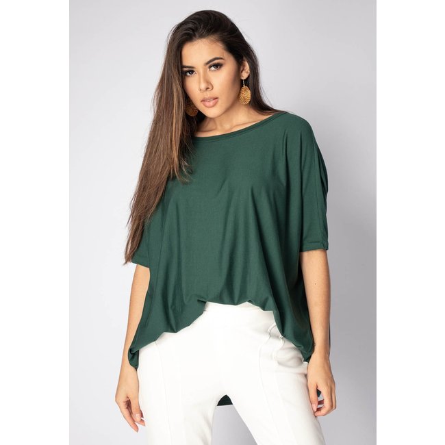 Blusa Ampla Amazonia Vital Malha Morcego Manga Curta Verde Musgo