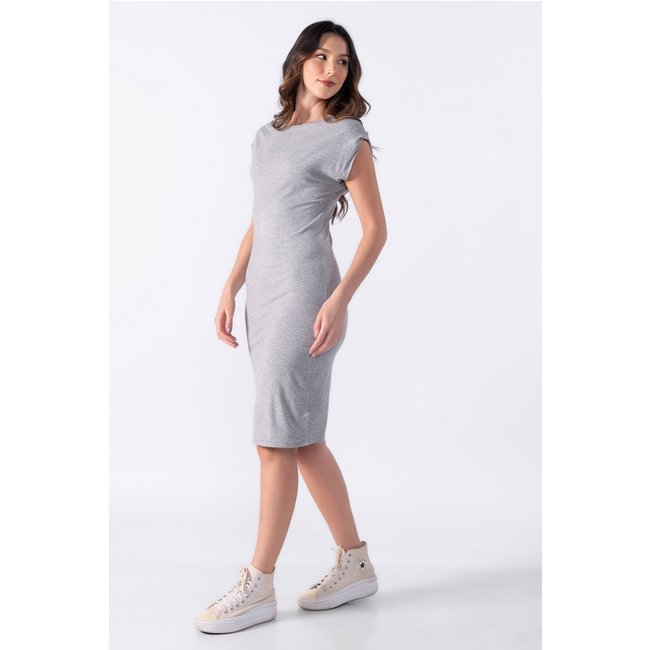 Vestido Lamis midi manga muscle Cinza