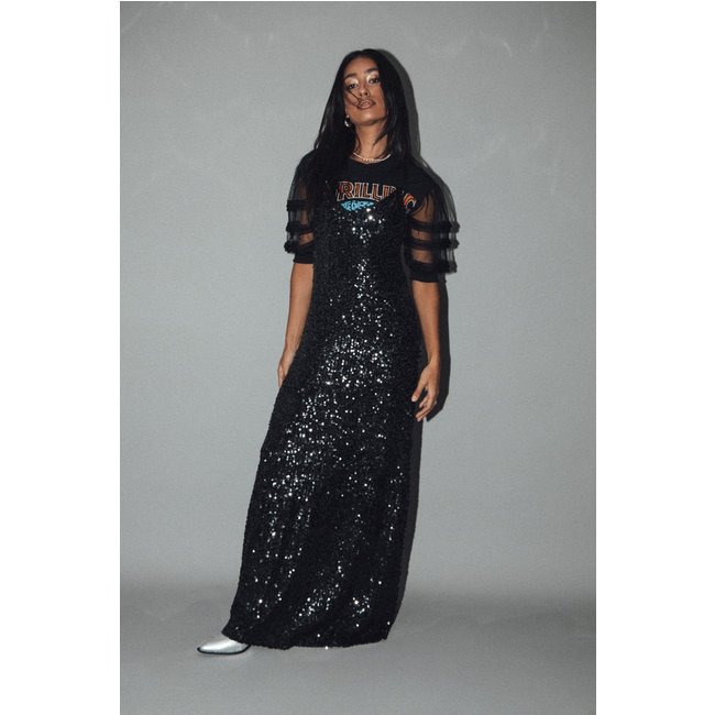 Vestido Longo De Paetê Preto Soltinho marinaegabriella