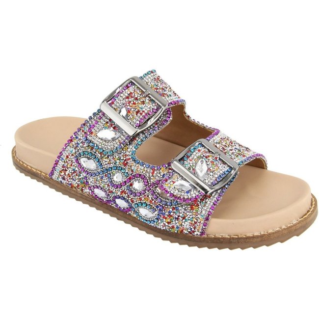 Sandalia Papete Ratseira Strass Pedraria Brilho Cristais Lançamento Multicolor